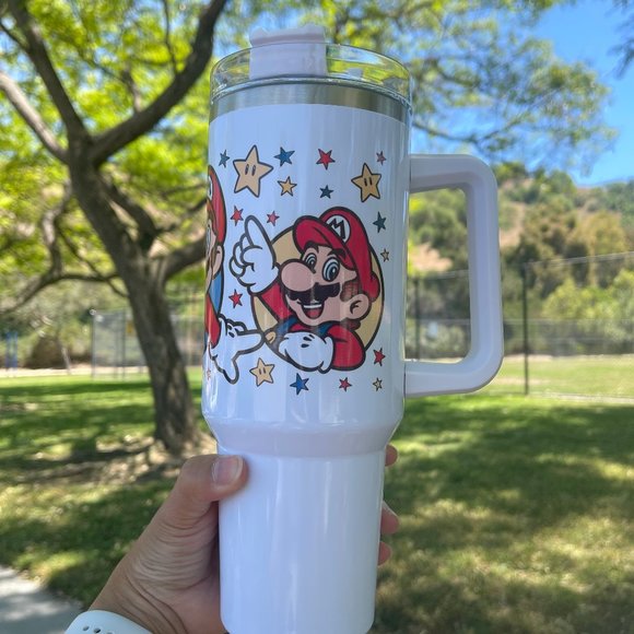 Custom Nintendo Super Mario Bros Tumbler 40 oz tumbler with hand carry handle. B - Picture 8 of 8